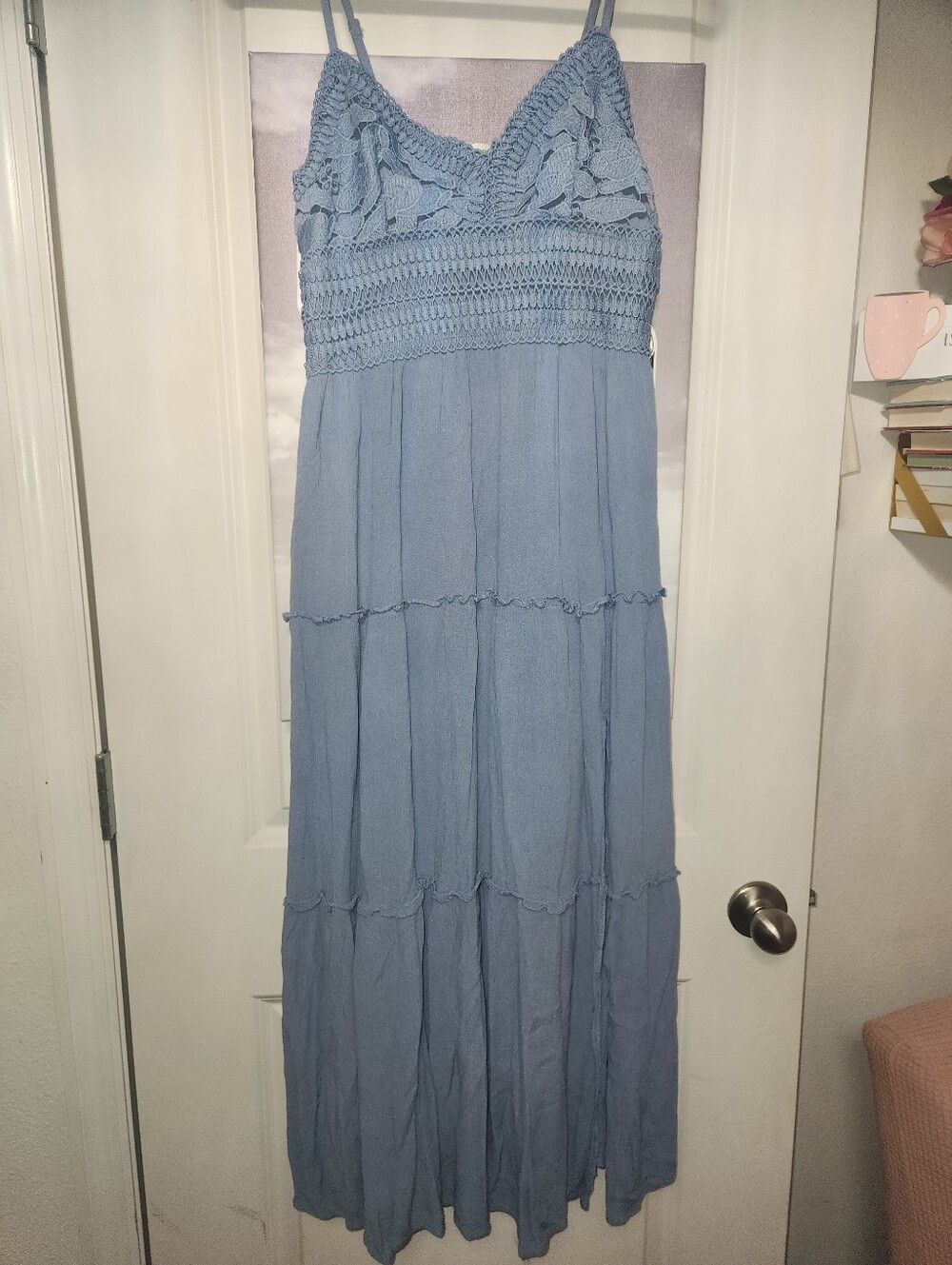 Light Blue Crochet Bodice Maxi Dress -  Women